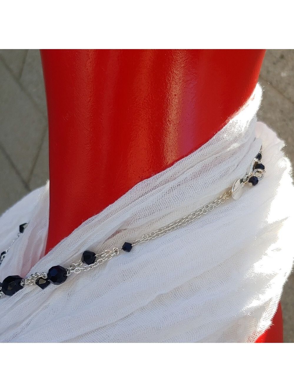 White House Black Market Silver Tone Black Beaded Necklace - Picture 6 of 13